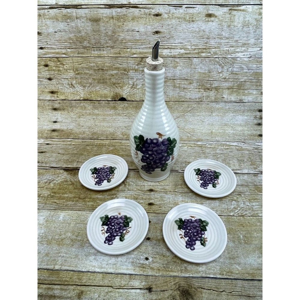 Olive Oil Carafe Gift Set Dispenser & 4 Saucers/ Dipping Plates Original Box NEW